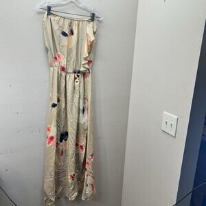 Karina Grimaldi Boho Floral Strapless Maxi Dress 100% Silk Sz M Y2K Beach